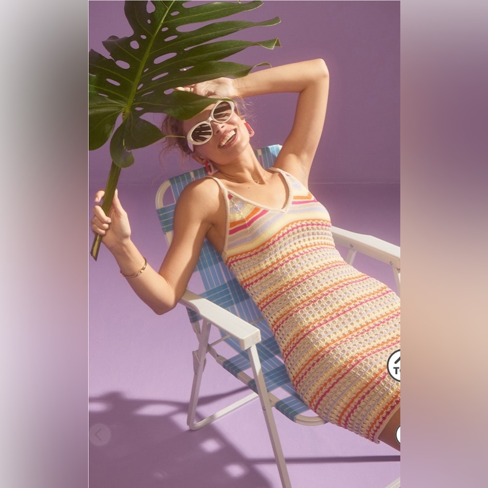 New Francesca’s Alethea Stripe Crochet Lined Dress Cover Up - Picture 3 of 6